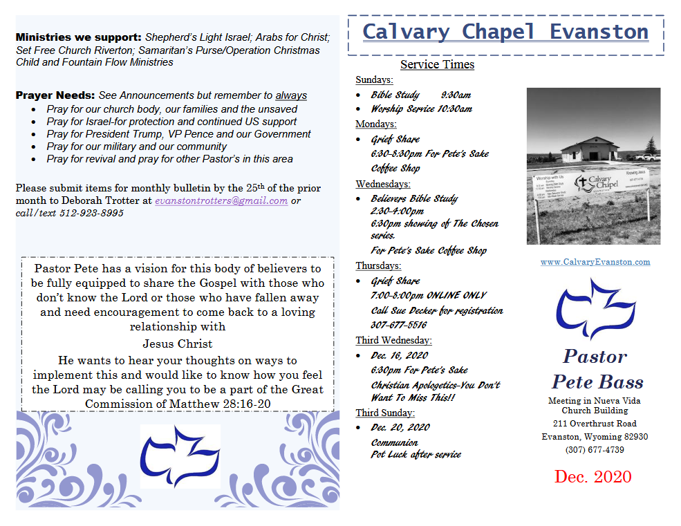 December 2020 Calvary Evanston Wyoming bulletin