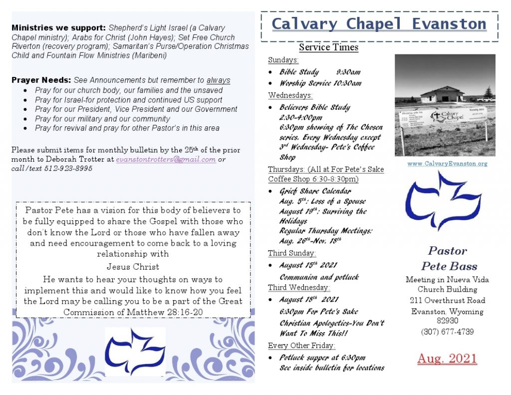 Calvary Evanston August 2021 bulletin