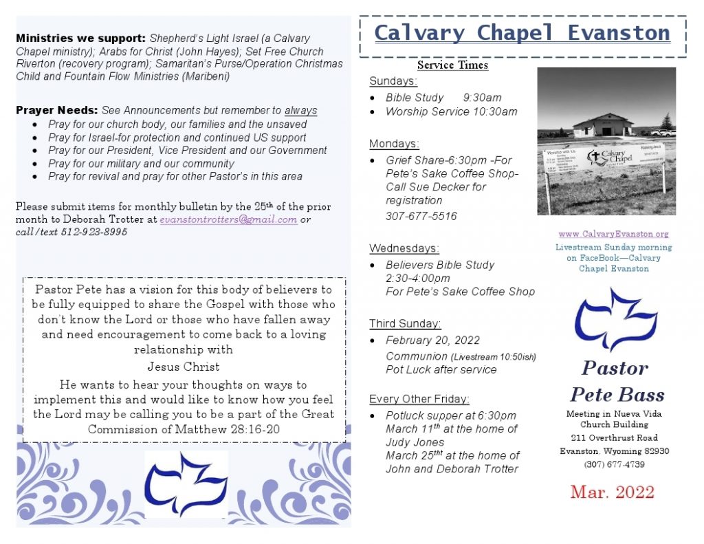 March 2022 bulletin Calvary Chapel Evanston Wyoming Page 1
