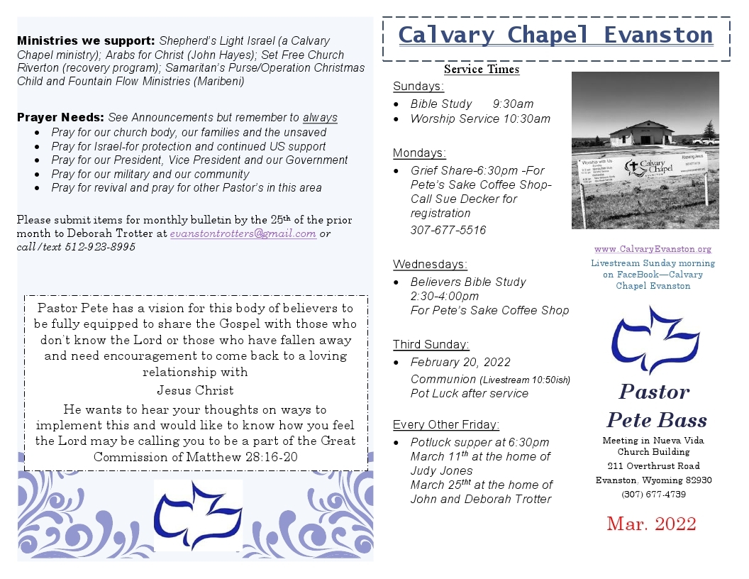 Calvary Evanston March 2022 Bulletin Page 1