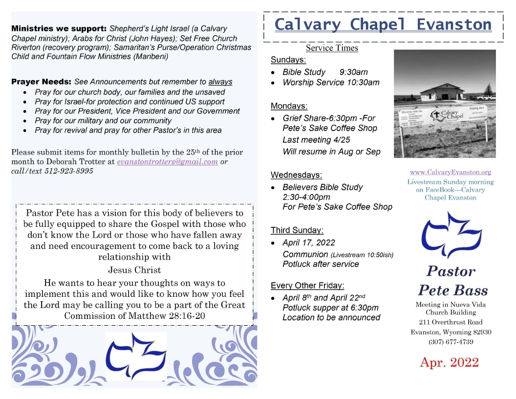 Calvary Evanston April 2022 Bulletin Page 1
