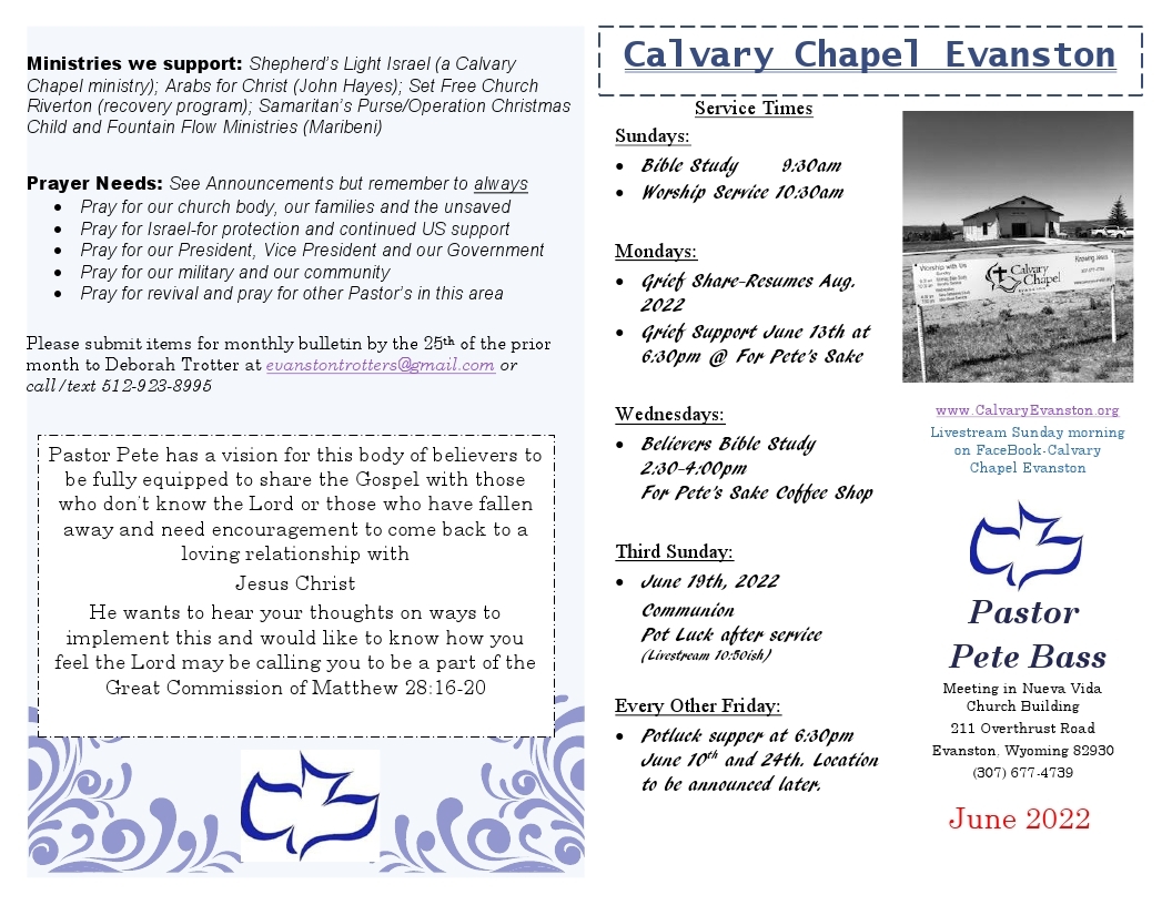 Calvary Evanston June 2022 bulletin page 1