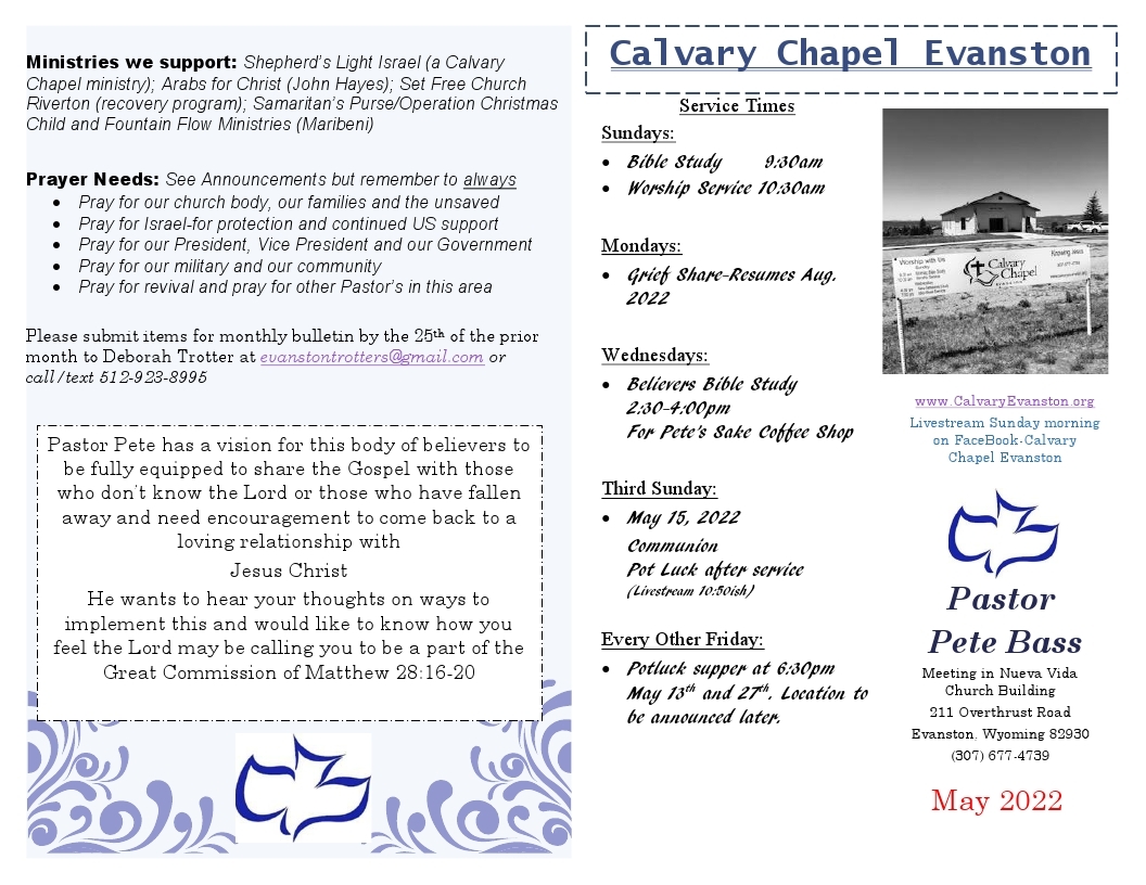 Calvary Evanston May 2022 bulletin page 1