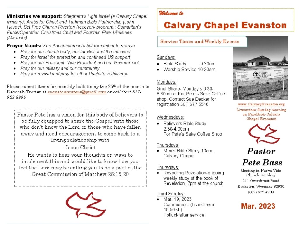 Calvary Evanston Wyoming March 23 bulletin