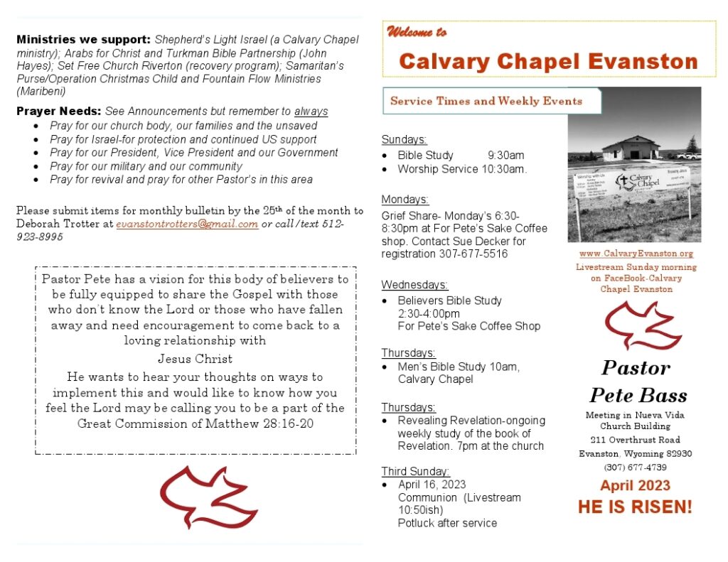 Calvary Evanston Wyoming April 23 bulletin