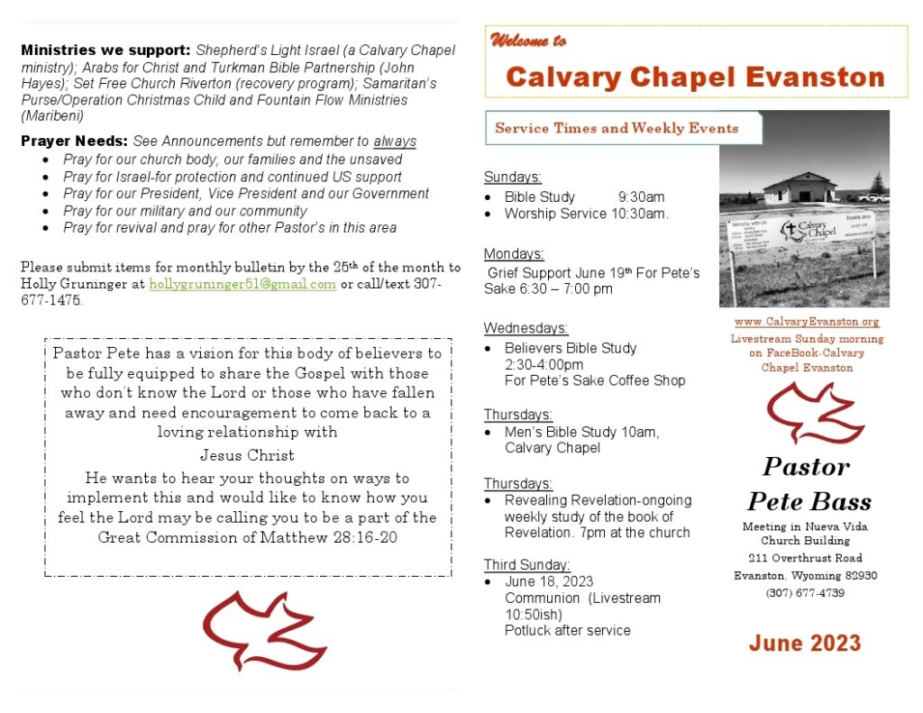 Calvary Evanston Wyoming June 23 bulletin