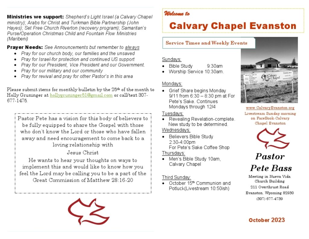 Calvary Evanston Wyoming October 23 bulletin