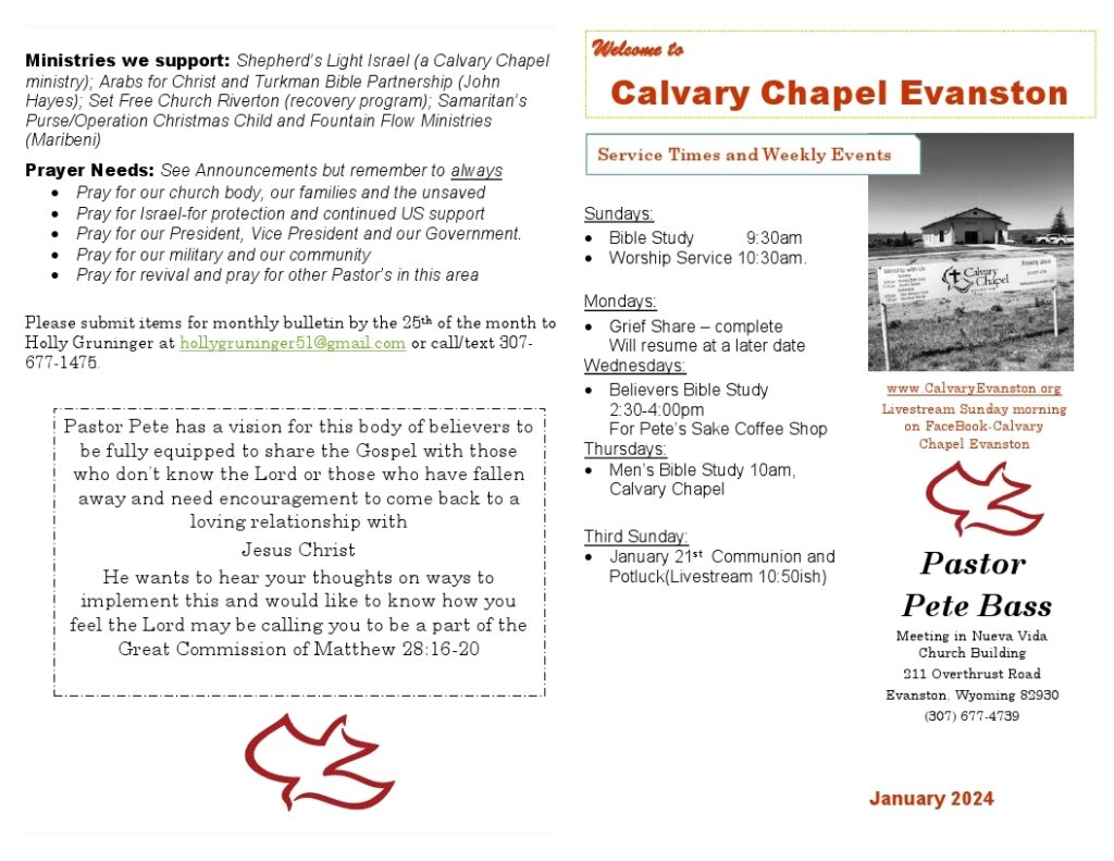 Calvary Evanston Wyoming January 24 bulletin page 1