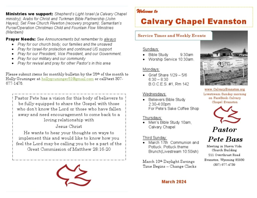 Calvary Evanston Wyoming March 24 bulletin page 1
