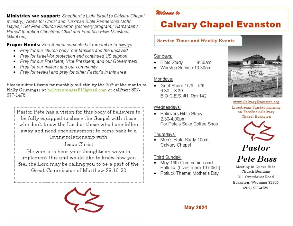 Calvary Evanston Wyoming May 24 bulletin page 1