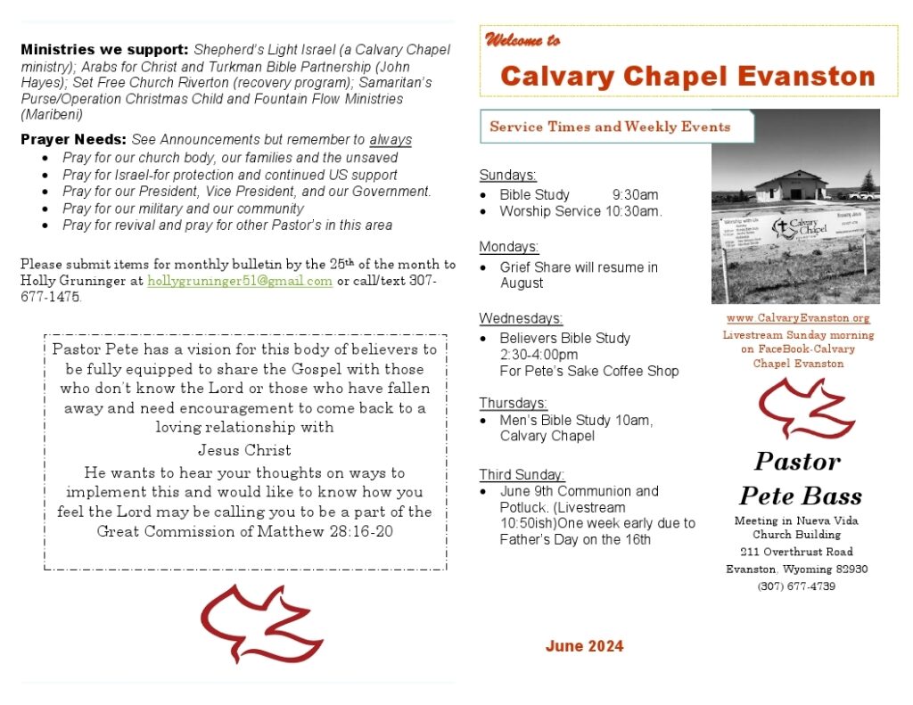 Calvary Evanston Wyoming June 24 bulletin page 1
