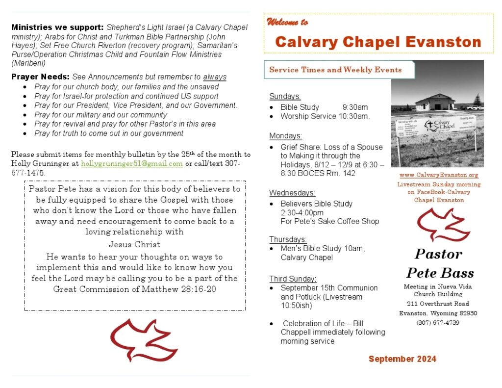 Calvary Evanston Wyoming September 24 bulletin page 1