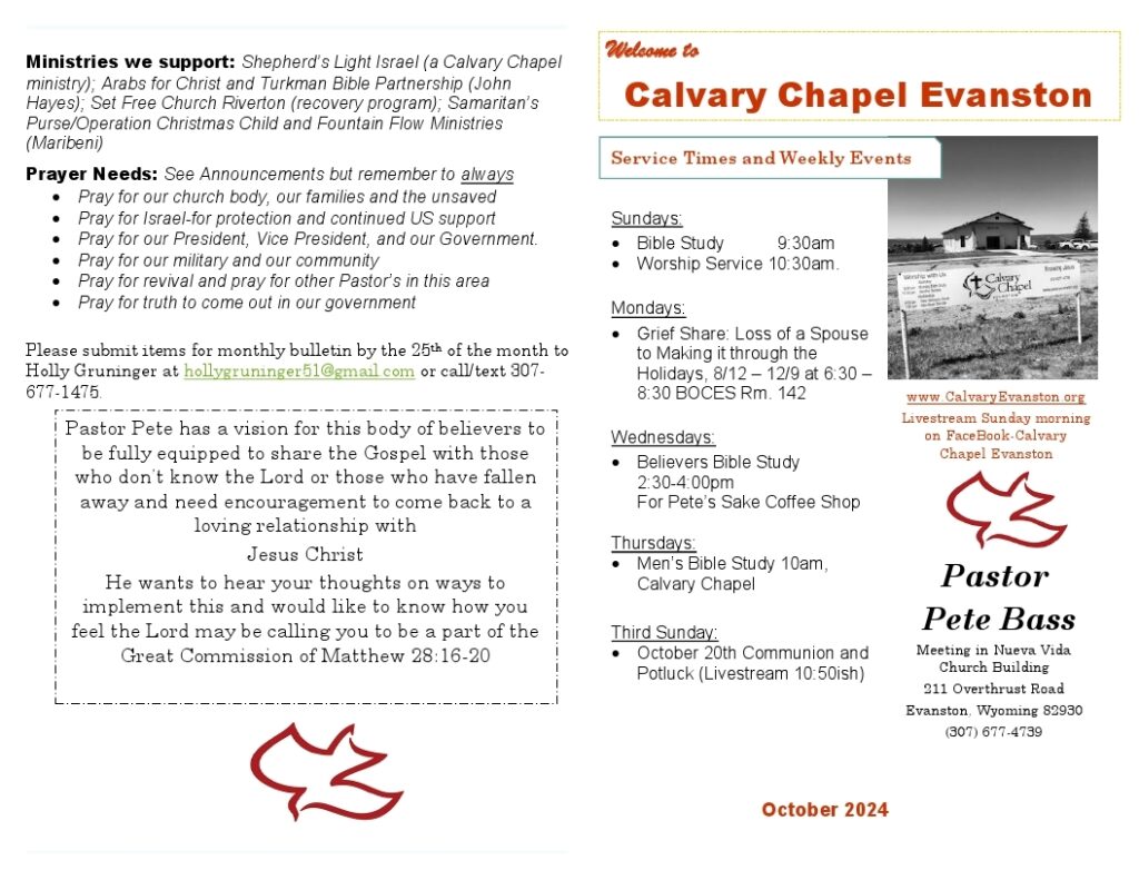 Calvary Evanston Wyoming October 24 bulletin page 1