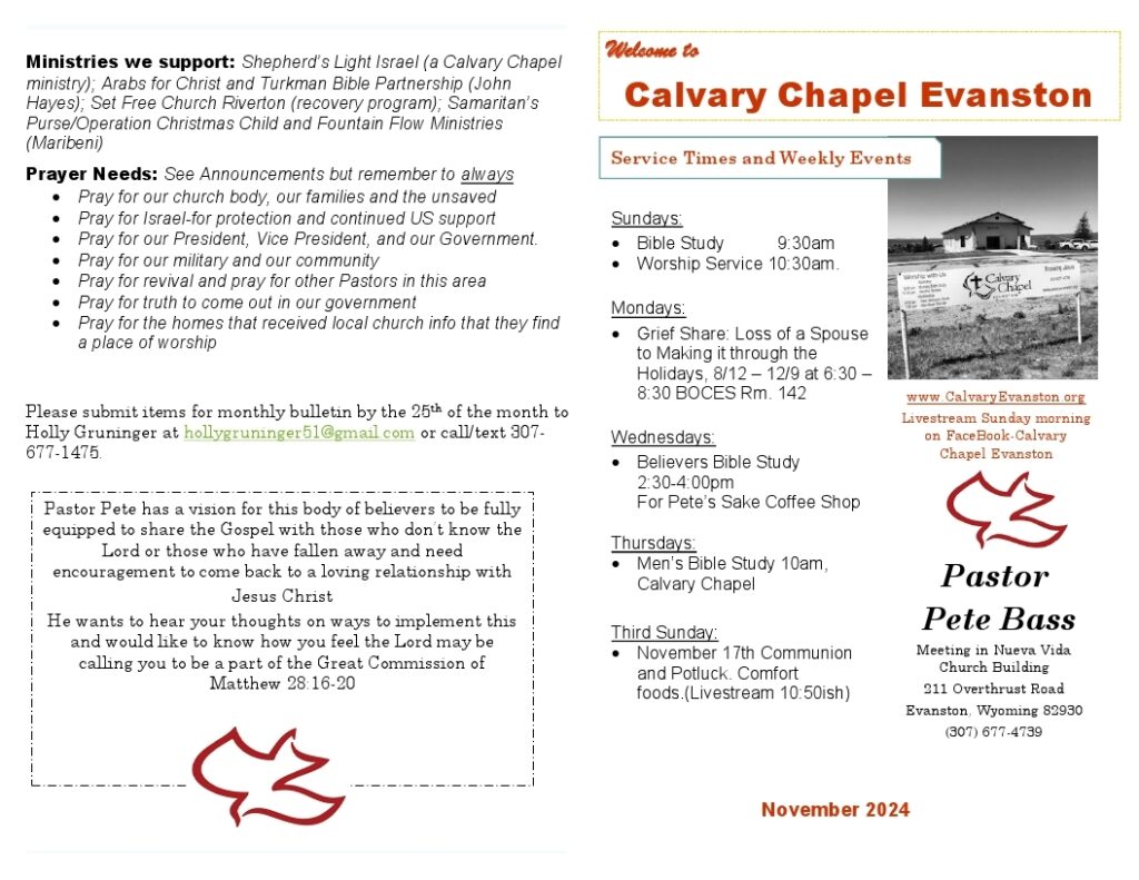 Calvary Evanston Wyoming November 24 bulletin.