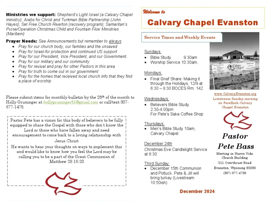 Calvary Evanston Wyoming December 24 bulletin.