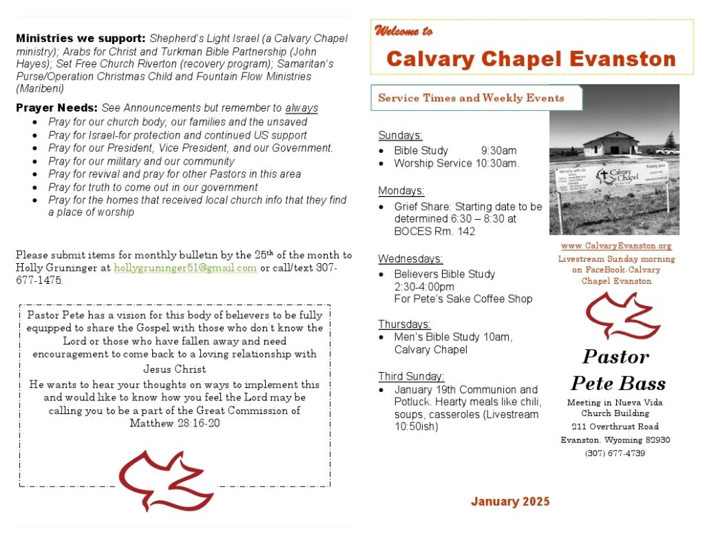 Calvary Evanston Wyoming January 25 bulletin.