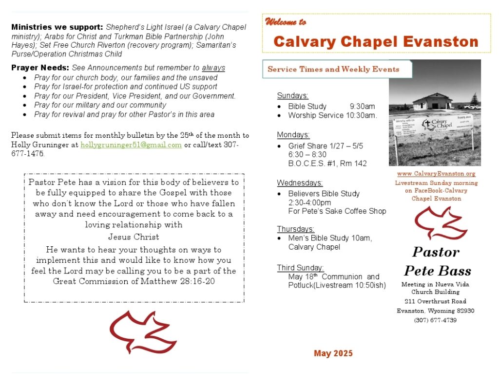 Calvary Evanston Wyoming May 25 bulletin.