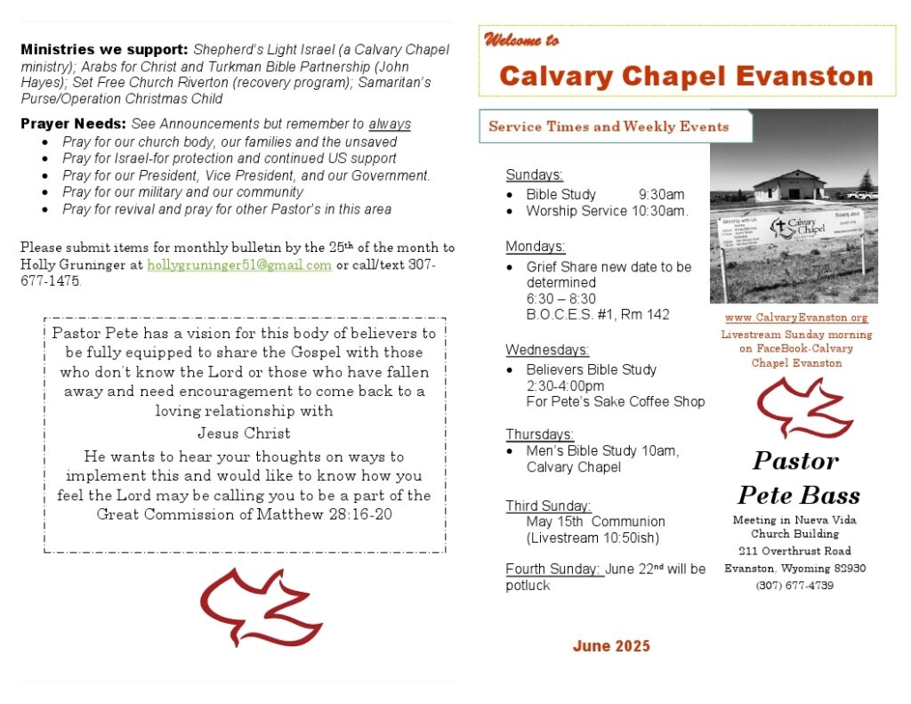 Calvary Evanston Wyoming June 25 bulletin.
