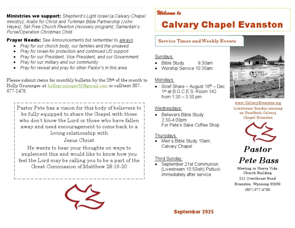 Calvary Evanston Wyoming September 25 bulletin.