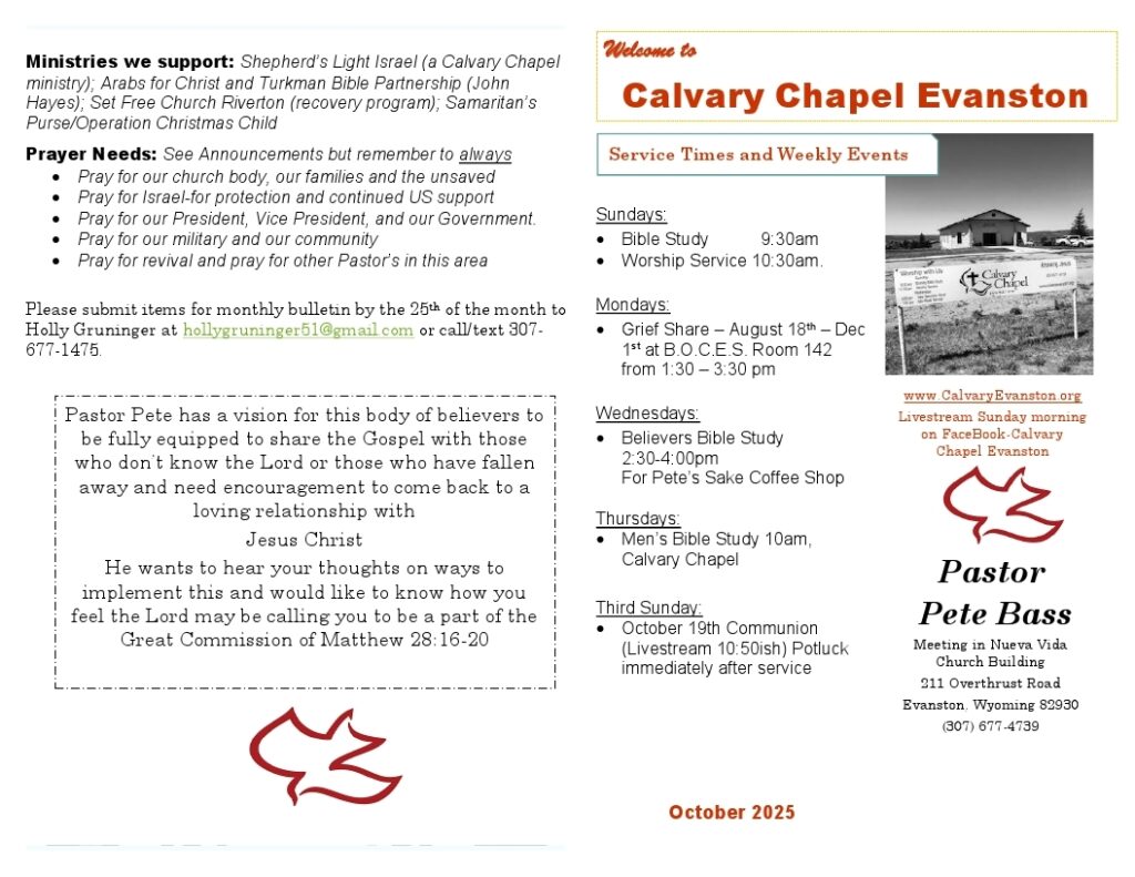 Calvary Evanston Wyoming October 25 bulletin.