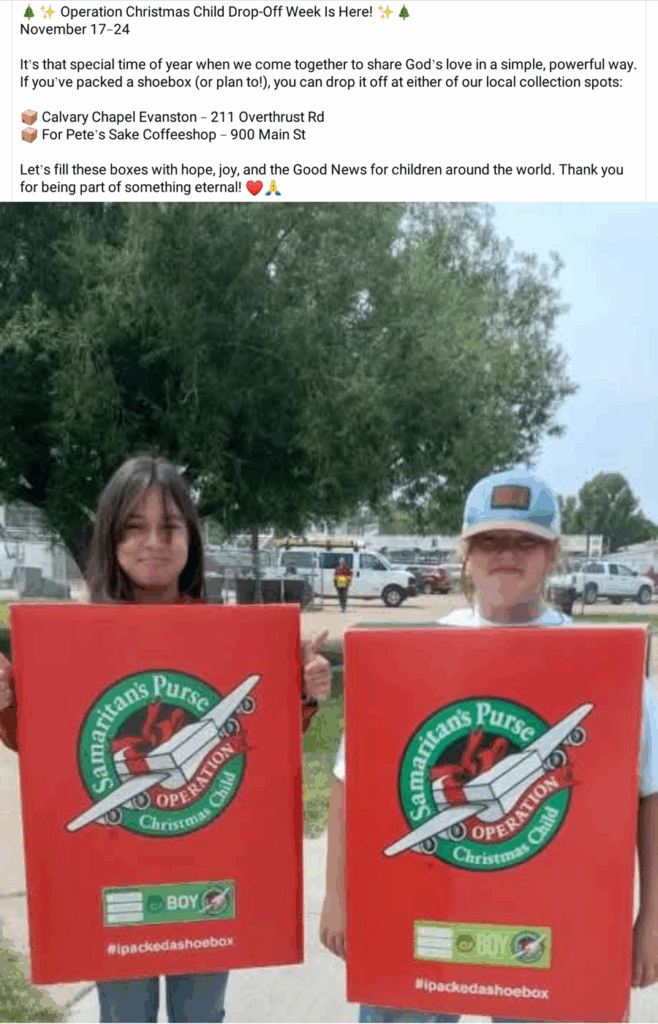 Operation Christmas Child drop-off Week November 17-24