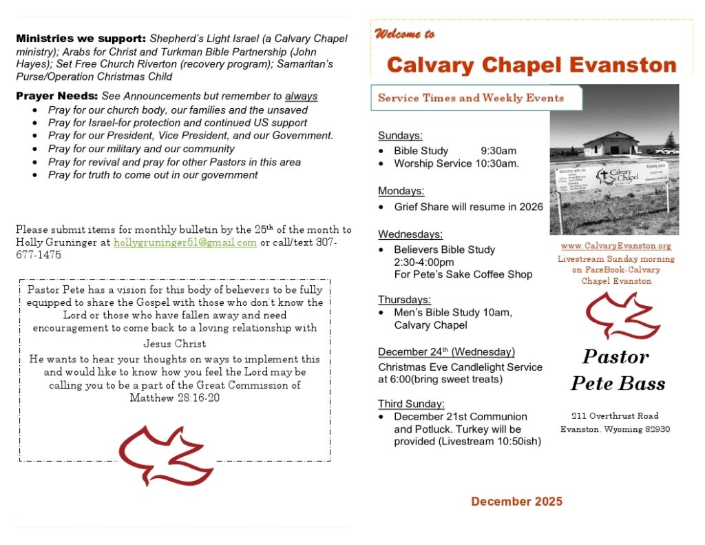 Calvary Evanston Wyoming December 25 bulletin.