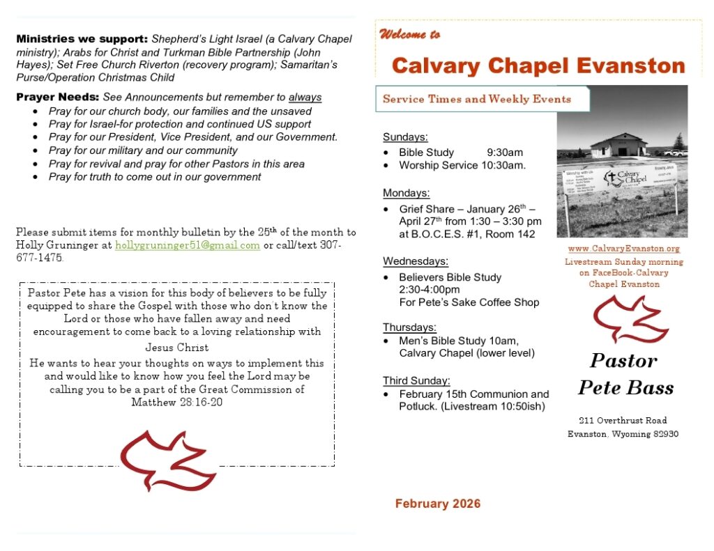 Calvary Evanston Wyoming February 26 bulletin.