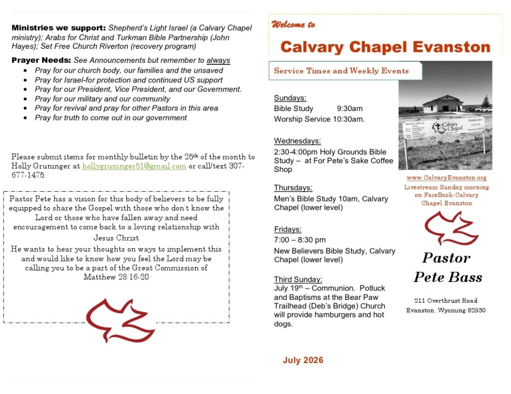 Calvary Evanston Wyoming July 26 bulletin.
